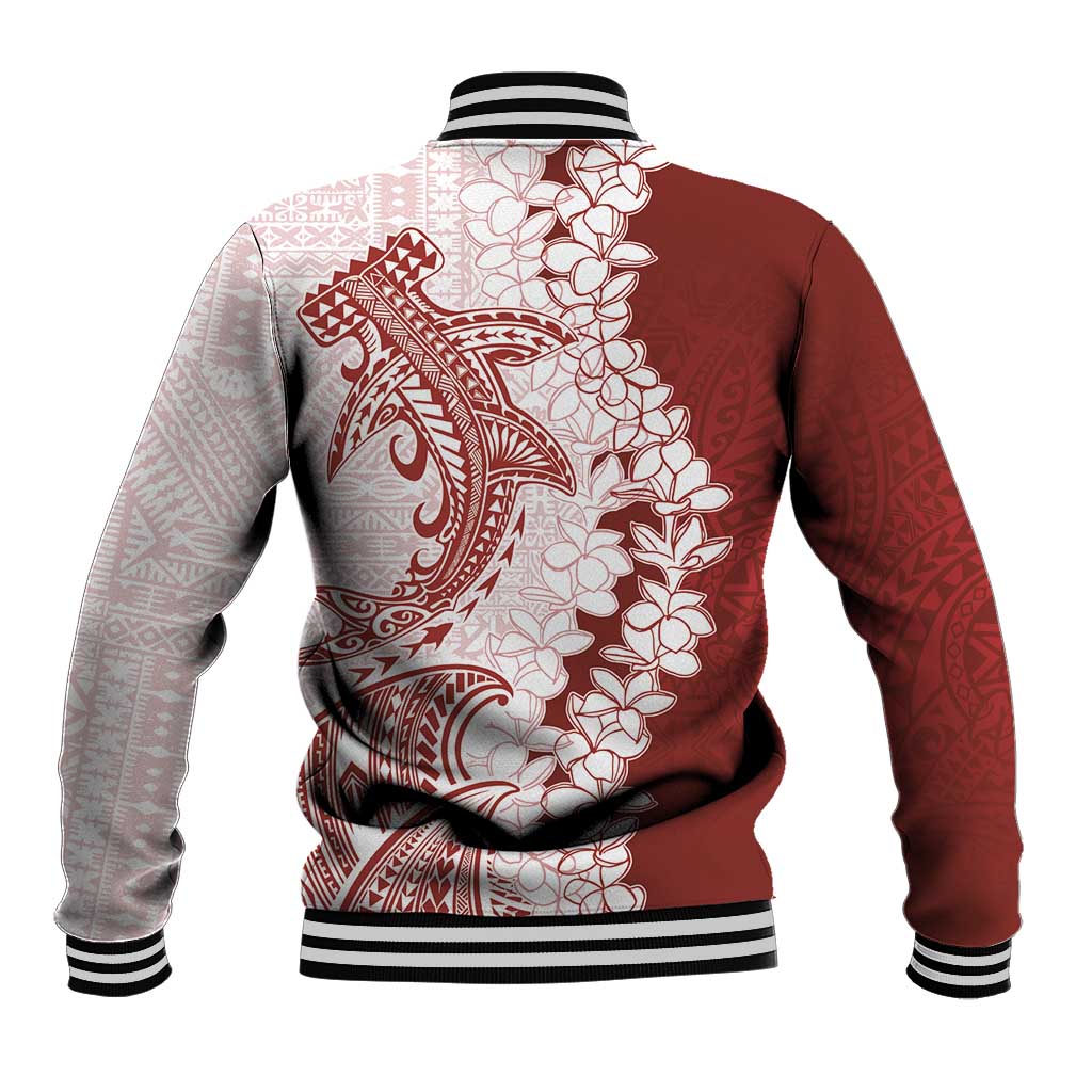 Polynesian Crimson Plumeria Lei Baseball Jacket with Hammerhead Shark LT7 - Polynesian Pride