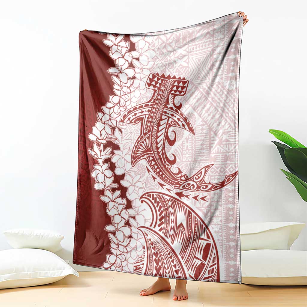 Polynesian Crimson Plumeria Lei Blanket with Hammerhead Shark LT7 - Polynesian Pride