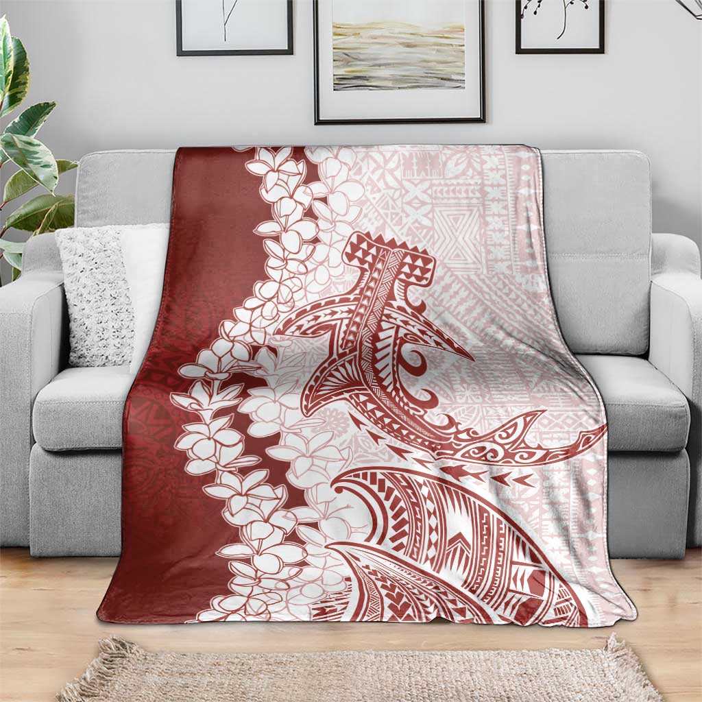 Polynesian Crimson Plumeria Lei Blanket with Hammerhead Shark LT7 - Polynesian Pride