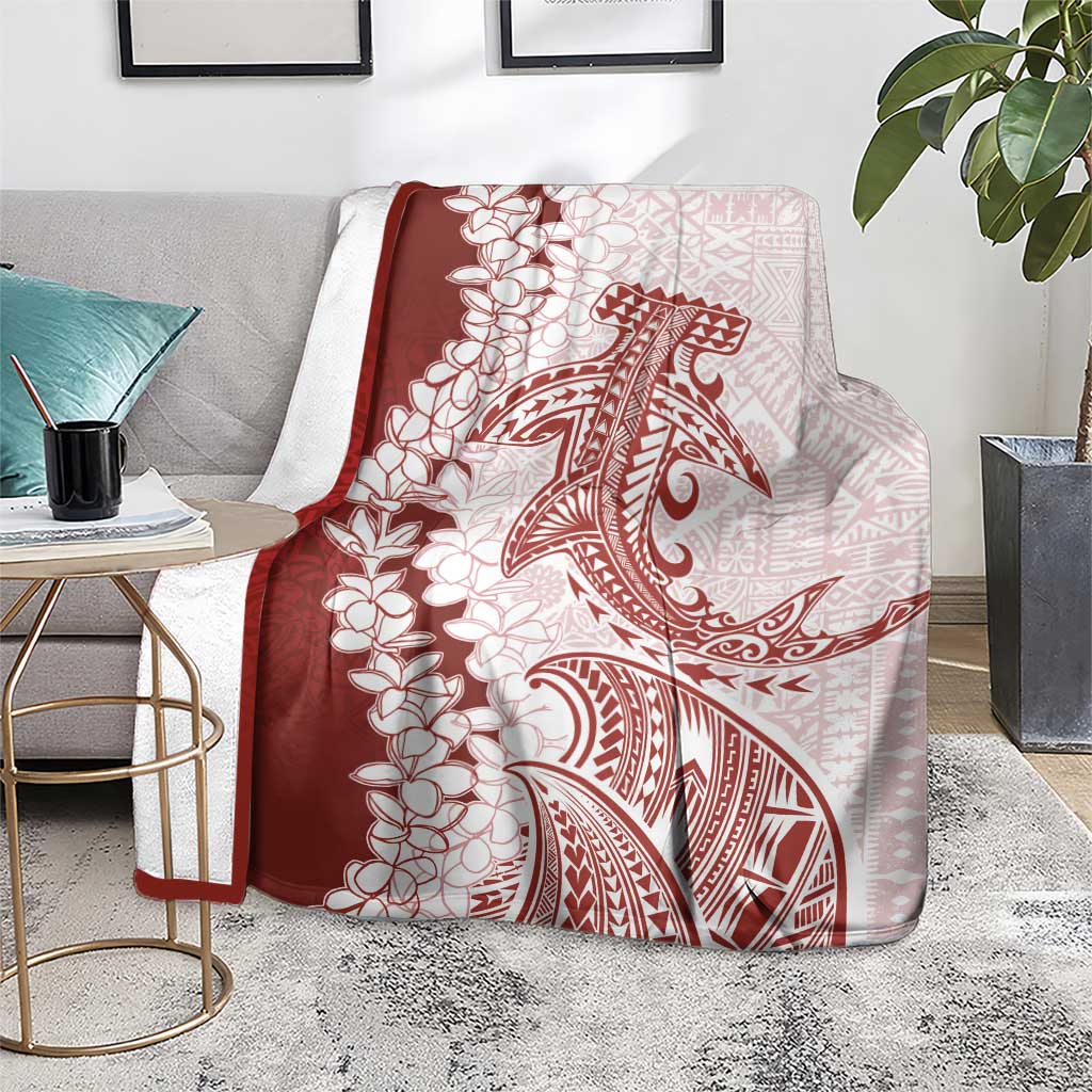 Polynesian Crimson Plumeria Lei Blanket with Hammerhead Shark LT7 - Polynesian Pride