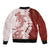 Polynesian Crimson Plumeria Lei Bomber Jacket with Hammerhead Shark