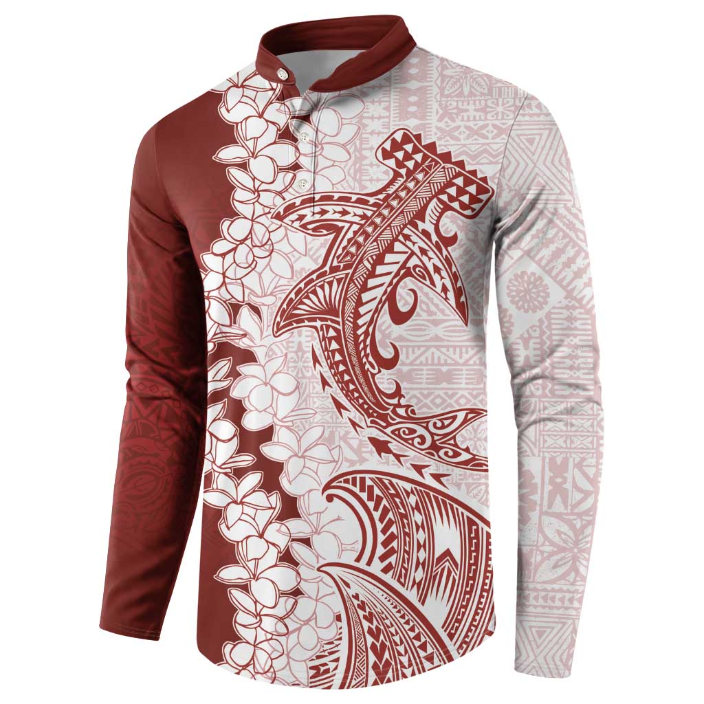 Polynesian Crimson Plumeria Lei Button Sweatshirt with Hammerhead Shark LT7 - Polynesian Pride