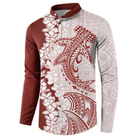 Polynesian Crimson Plumeria Lei Button Sweatshirt with Hammerhead Shark LT7 - Polynesian Pride