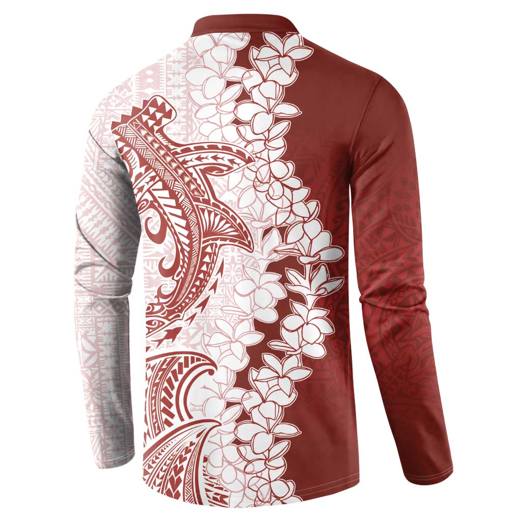 Polynesian Crimson Plumeria Lei Button Sweatshirt with Hammerhead Shark LT7 - Polynesian Pride