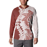 Polynesian Crimson Plumeria Lei Button Sweatshirt with Hammerhead Shark LT7 - Polynesian Pride