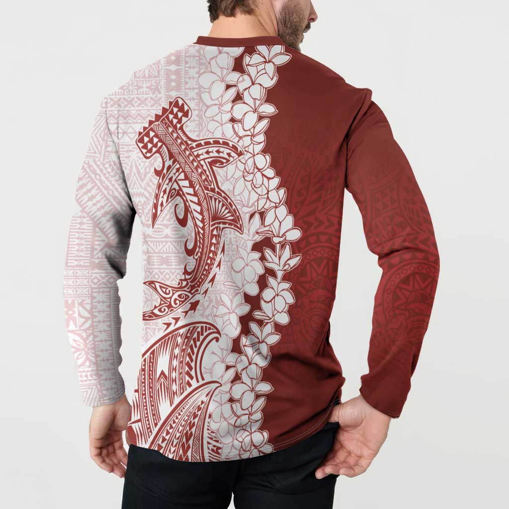 Polynesian Crimson Plumeria Lei Button Sweatshirt with Hammerhead Shark LT7 - Polynesian Pride