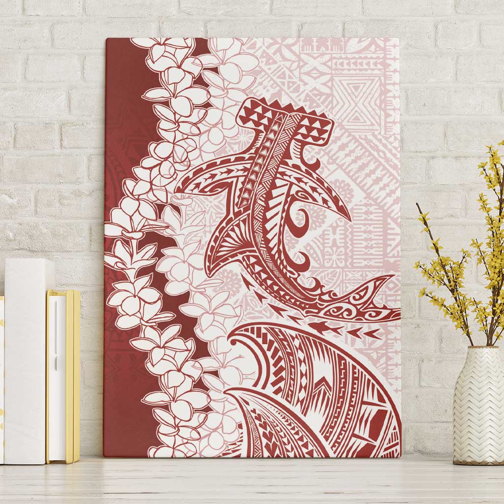 Polynesian Crimson Plumeria Lei Canvas Wall Art with Hammerhead Shark LT7 Without Frame Red - Polynesian Pride