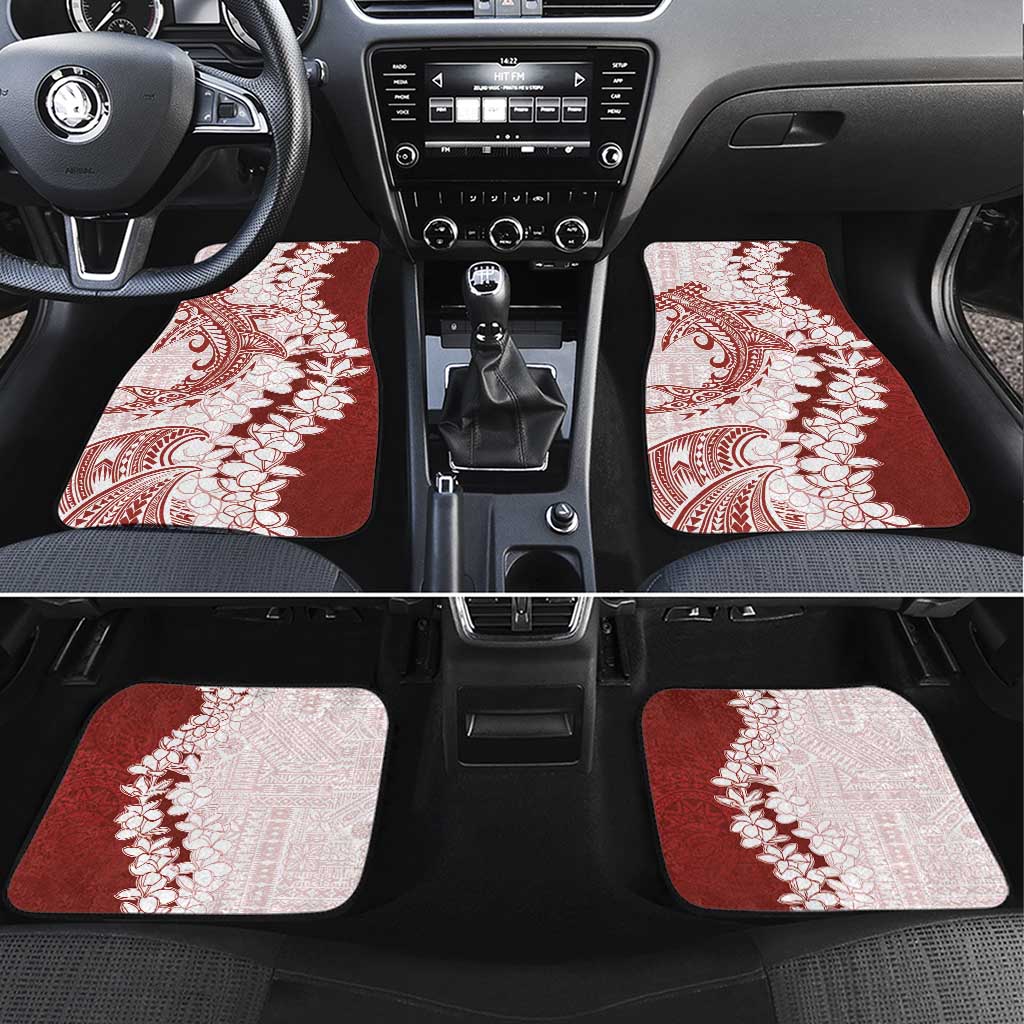 Polynesian Crimson Plumeria Lei Car Mats with Hammerhead Shark LT7 Set 4pcs Red - Polynesian Pride
