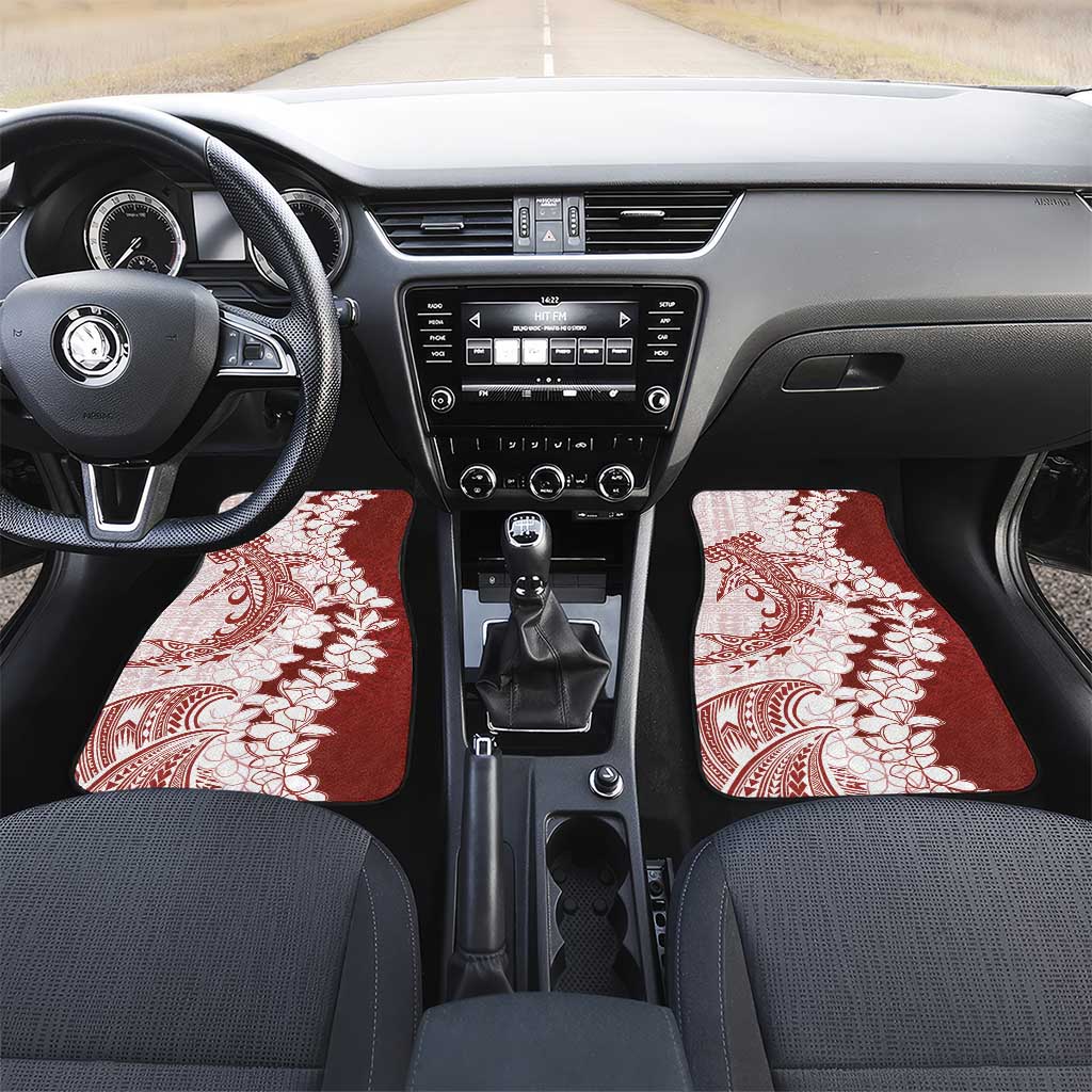 Polynesian Crimson Plumeria Lei Car Mats with Hammerhead Shark LT7 Set 2pcs - Front Red - Polynesian Pride