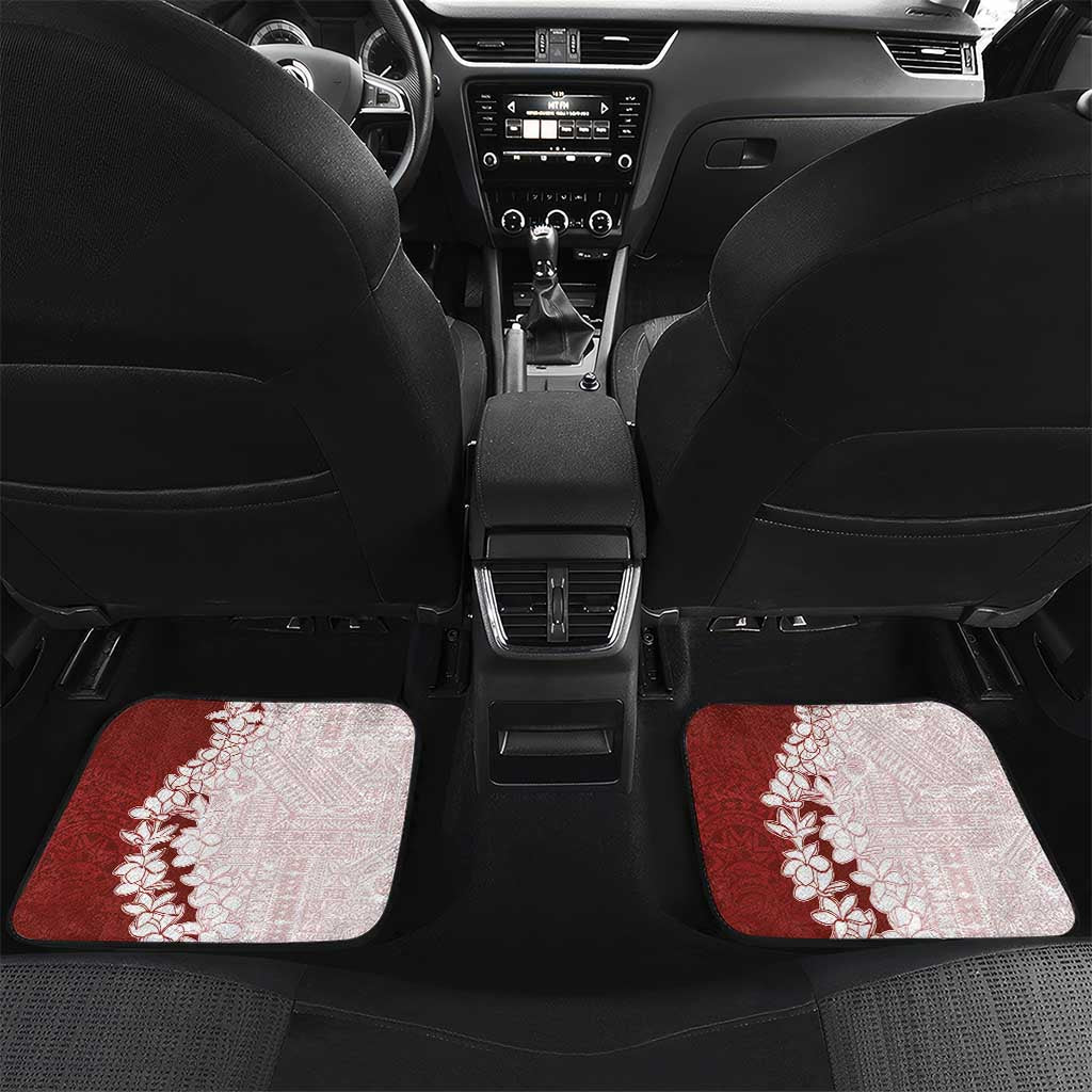 Polynesian Crimson Plumeria Lei Car Mats with Hammerhead Shark LT7 Set 2pcs - Back Red - Polynesian Pride
