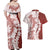 Polynesian Crimson Plumeria Lei Couples Matching Off Shoulder Maxi Dress and Hawaiian Shirt with Hammerhead Shark