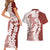 Polynesian Crimson Plumeria Lei Couples Matching Short Sleeve Bodycon Dress and Hawaiian Shirt with Hammerhead Shark