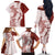 Polynesian Crimson Plumeria Lei Family Matching Off The Shoulder Long Sleeve Dress and Hawaiian Shirt with Hammerhead Shark