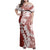 Polynesian Crimson Plumeria Lei Family Matching Off Shoulder Maxi Dress and Hawaiian Shirt with Hammerhead Shark