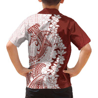 Polynesian Crimson Plumeria Lei Family Matching Off Shoulder Short Dress and Hawaiian Shirt with Hammerhead Shark