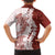 Polynesian Crimson Plumeria Lei Family Matching Off Shoulder Short Dress and Hawaiian Shirt with Hammerhead Shark