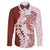 Polynesian Crimson Plumeria Lei Family Matching Off Shoulder Short Dress and Hawaiian Shirt with Hammerhead Shark