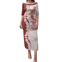 Polynesian Crimson Plumeria Lei Family Matching Puletasi and Hawaiian Shirt with Hammerhead Shark