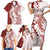 Polynesian Crimson Plumeria Lei Family Matching Short Sleeve Bodycon Dress and Hawaiian Shirt with Hammerhead Shark