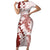 Polynesian Crimson Plumeria Lei Family Matching Short Sleeve Bodycon Dress and Hawaiian Shirt with Hammerhead Shark