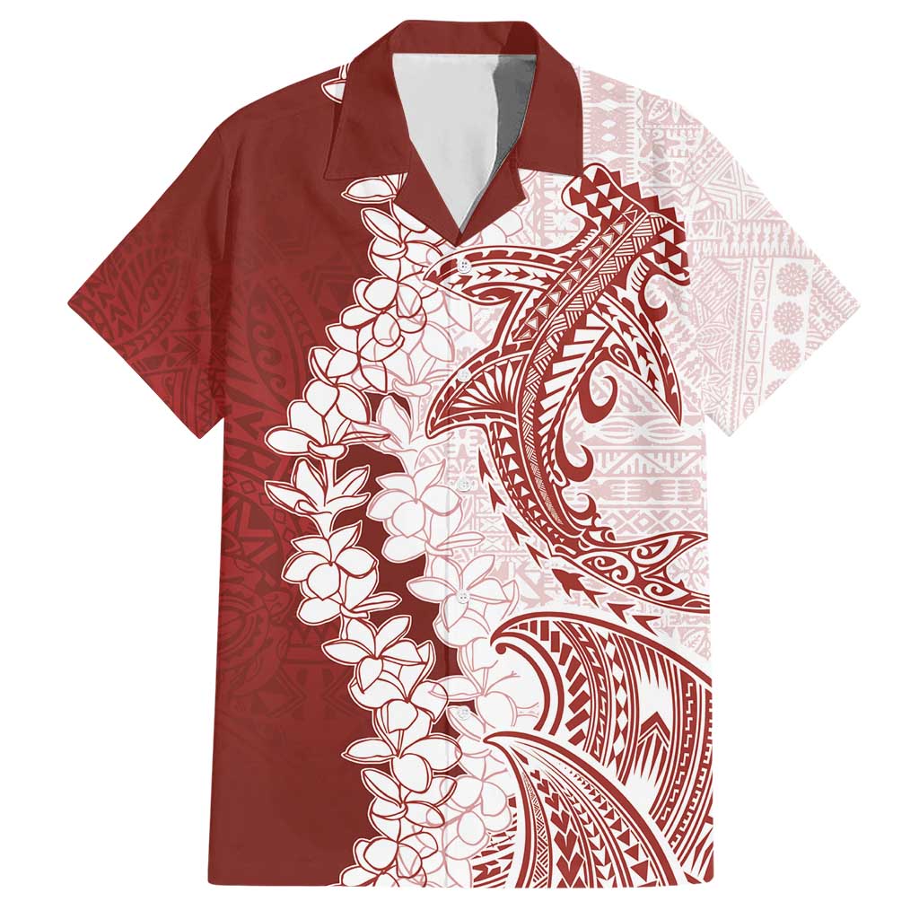 Polynesian Crimson Plumeria Lei Hawaiian Shirt with Hammerhead Shark LT7 Red - Polynesian Pride