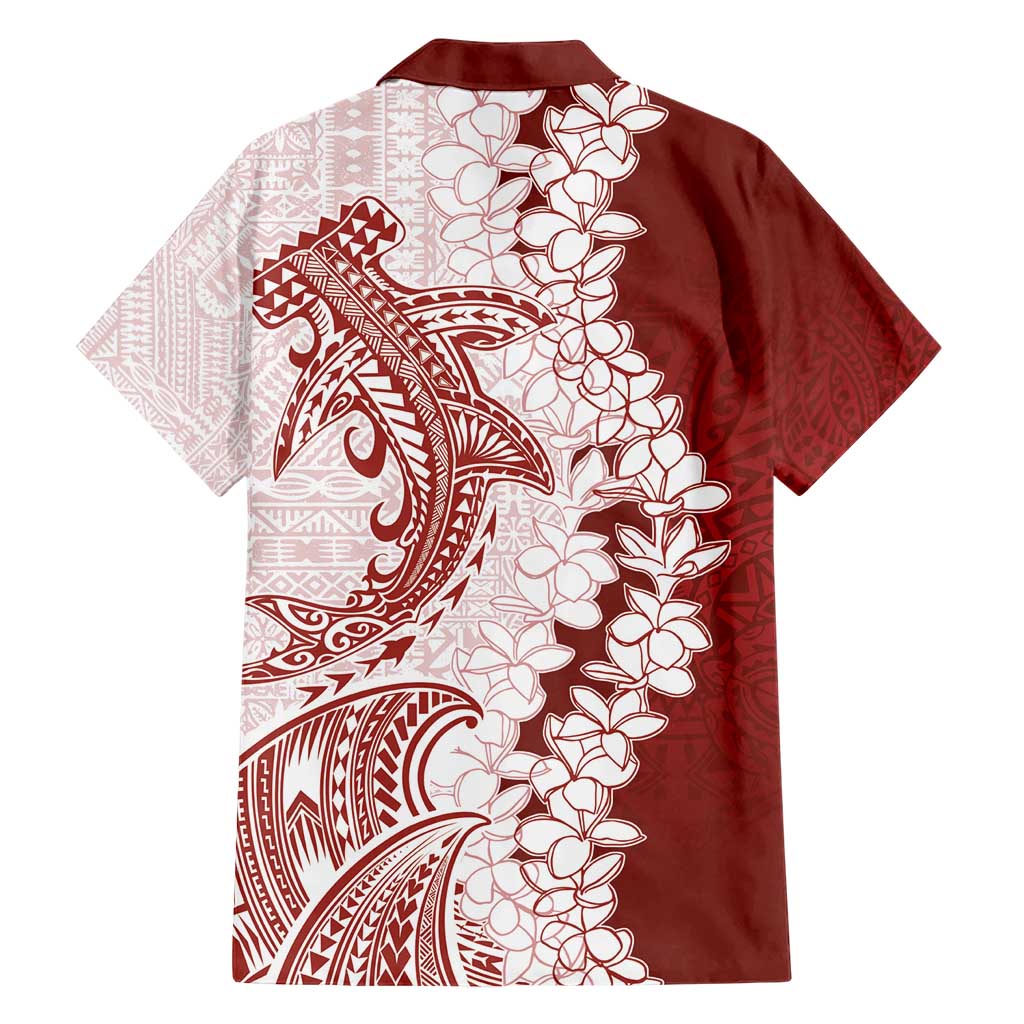 Polynesian Crimson Plumeria Lei Hawaiian Shirt with Hammerhead Shark LT7 - Polynesian Pride