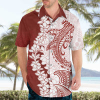Polynesian Crimson Plumeria Lei Hawaiian Shirt with Hammerhead Shark LT7 - Polynesian Pride