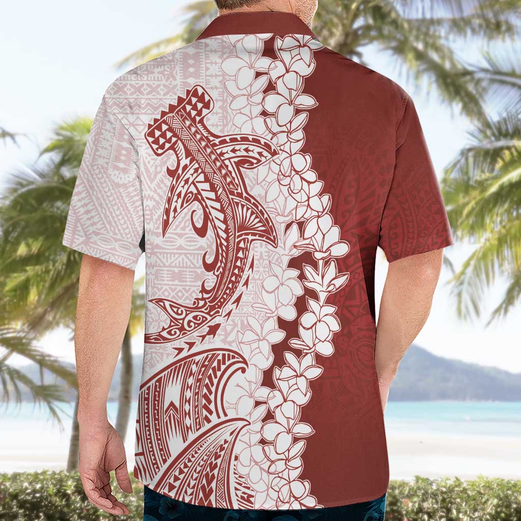 Polynesian Crimson Plumeria Lei Hawaiian Shirt with Hammerhead Shark LT7 - Polynesian Pride
