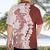 Polynesian Crimson Plumeria Lei Hawaiian Shirt with Hammerhead Shark