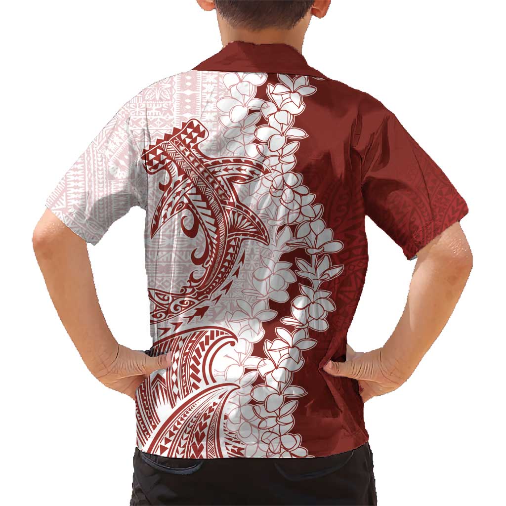 Polynesian Crimson Plumeria Lei Hawaiian Shirt with Hammerhead Shark LT7 - Polynesian Pride
