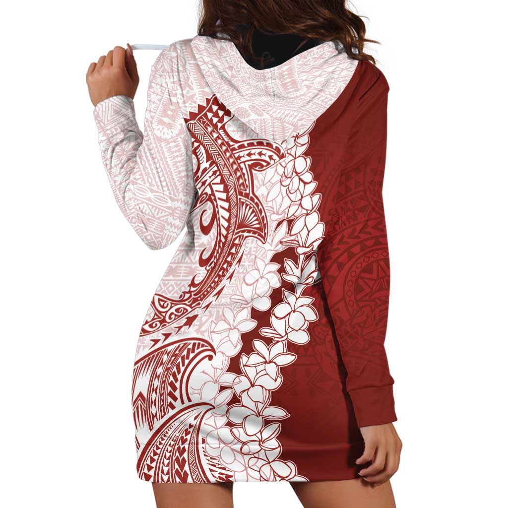 Polynesian Crimson Plumeria Lei Hoodie Dress with Hammerhead Shark LT7 - Polynesian Pride