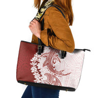 Polynesian Crimson Plumeria Lei Leather Tote Bag with Hammerhead Shark LT7 Red - Polynesian Pride