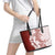 Polynesian Crimson Plumeria Lei Leather Tote Bag with Hammerhead Shark