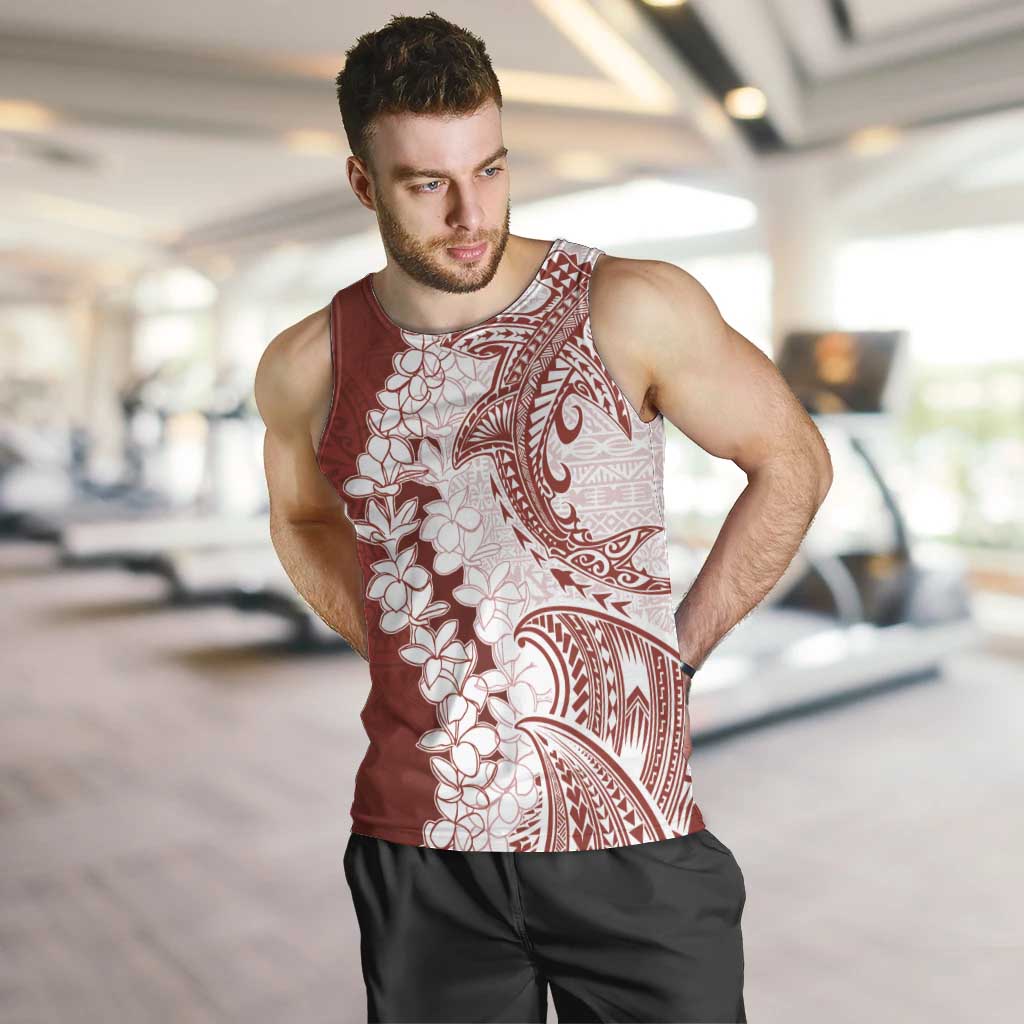 Polynesian Crimson Plumeria Lei Men Tank Top with Hammerhead Shark LT7 Red - Polynesian Pride