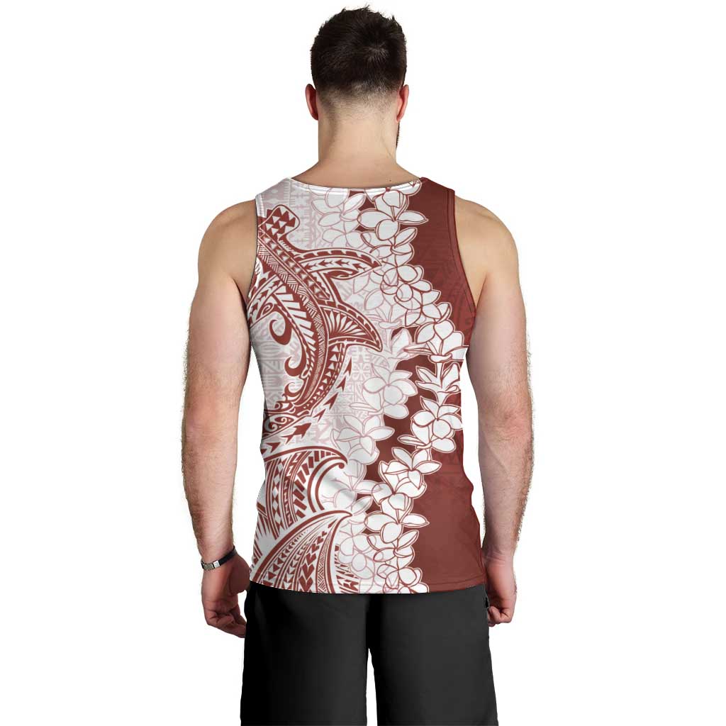 Polynesian Crimson Plumeria Lei Men Tank Top with Hammerhead Shark LT7 - Polynesian Pride