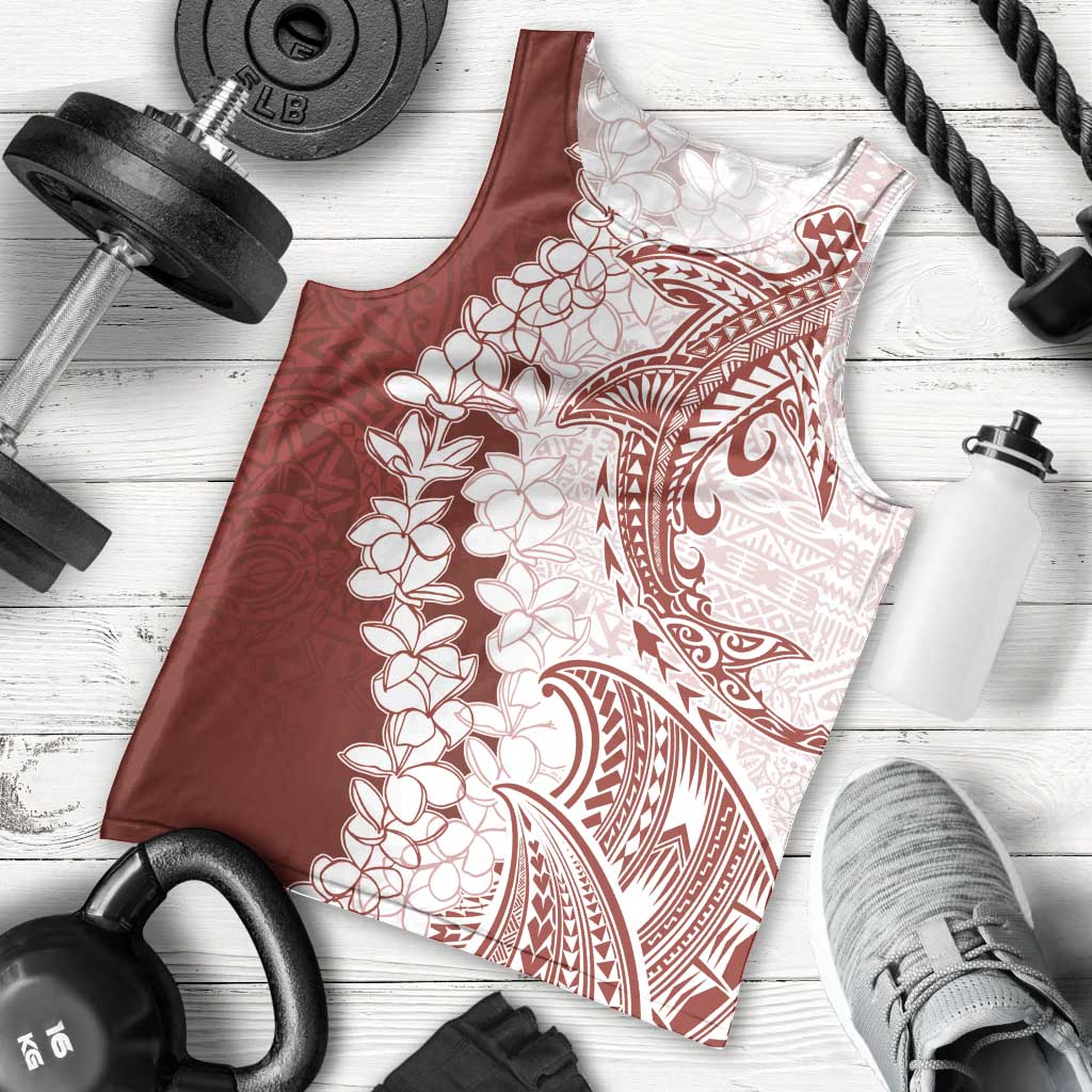 Polynesian Crimson Plumeria Lei Men Tank Top with Hammerhead Shark LT7 - Polynesian Pride