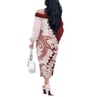 Polynesian Crimson Plumeria Lei Off The Shoulder Long Sleeve Dress with Hammerhead Shark LT7 - Polynesian Pride
