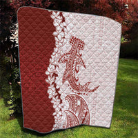 Polynesian Crimson Plumeria Lei Quilt with Hammerhead Shark