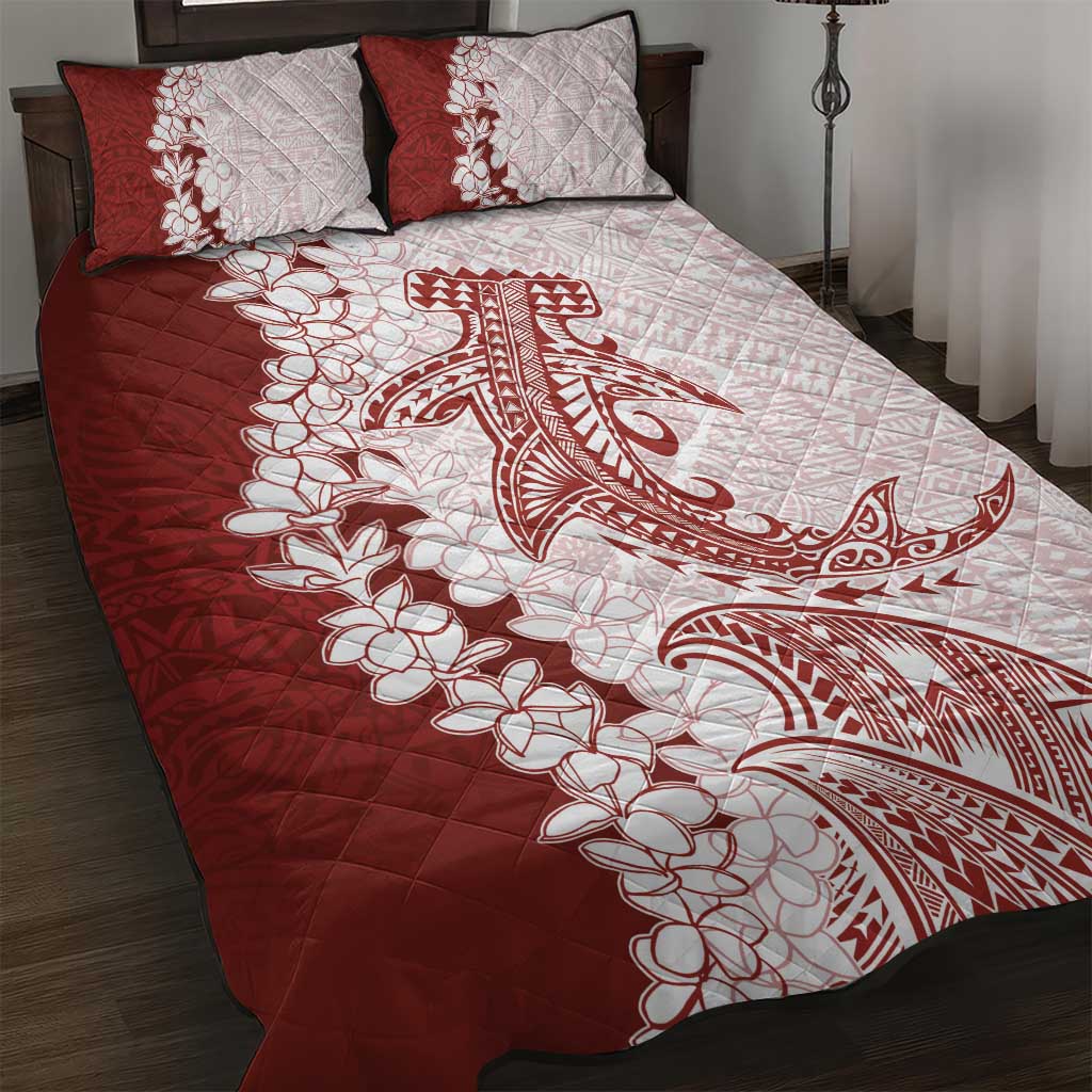Polynesian Crimson Plumeria Lei Quilt Bed Set with Hammerhead Shark LT7 Red - Polynesian Pride