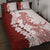 Polynesian Crimson Plumeria Lei Quilt Bed Set with Hammerhead Shark