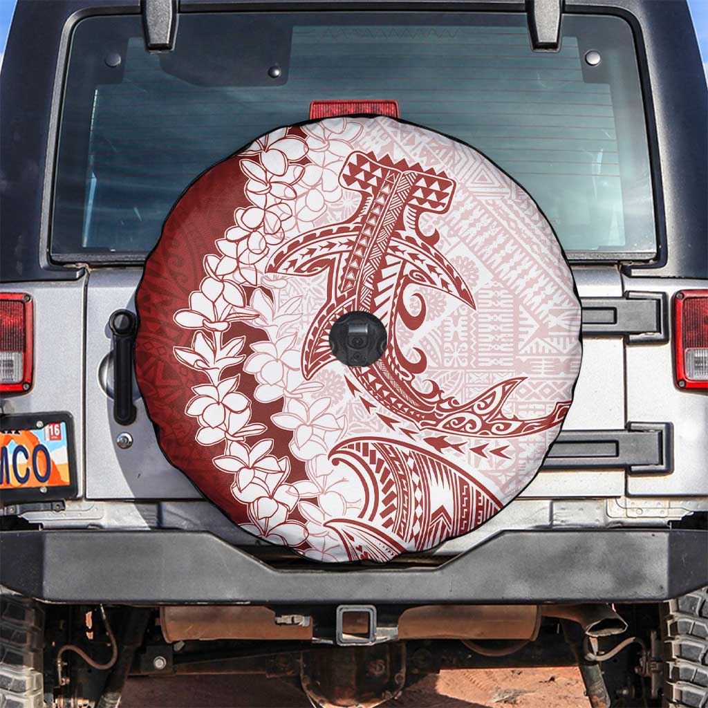 Polynesian Crimson Plumeria Lei Spare Tire Cover with Hammerhead Shark