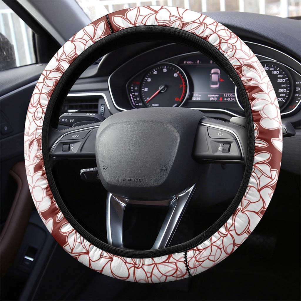 Polynesian Crimson Plumeria Lei Steering Wheel Cover with Hammerhead Shark LT7 - Polynesian Pride