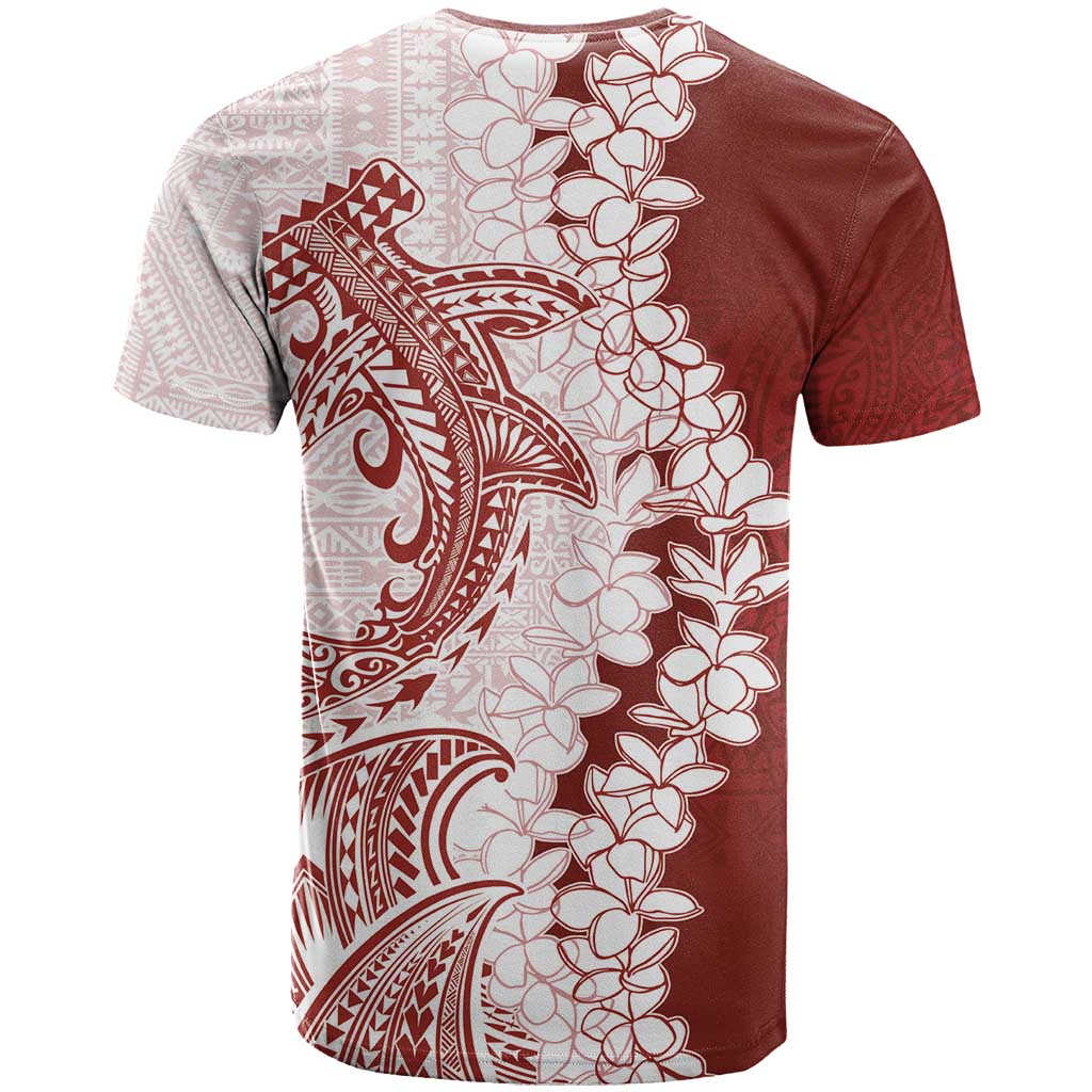 Polynesian Crimson Plumeria Lei T Shirt with Hammerhead Shark LT7 - Polynesian Pride