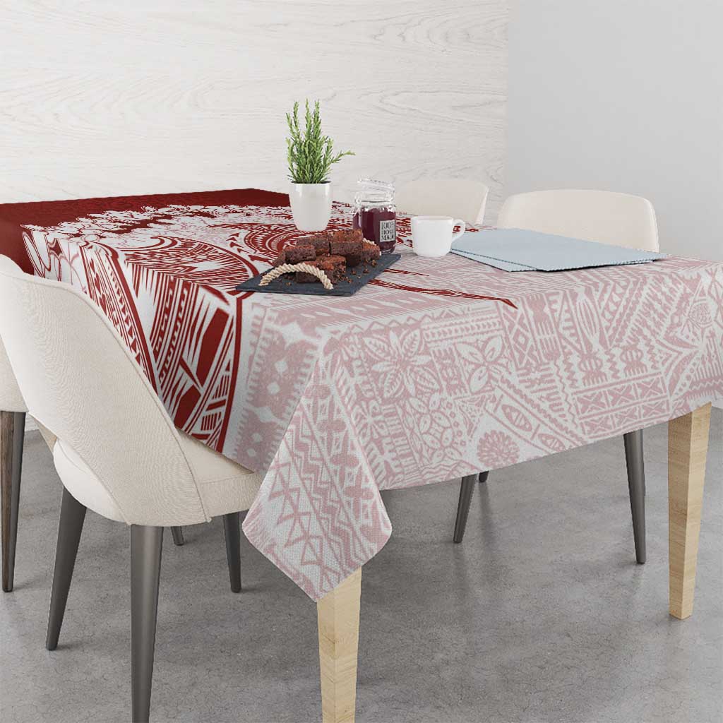 Polynesian Crimson Plumeria Lei Tablecloth with Hammerhead Shark LT7 - Polynesian Pride