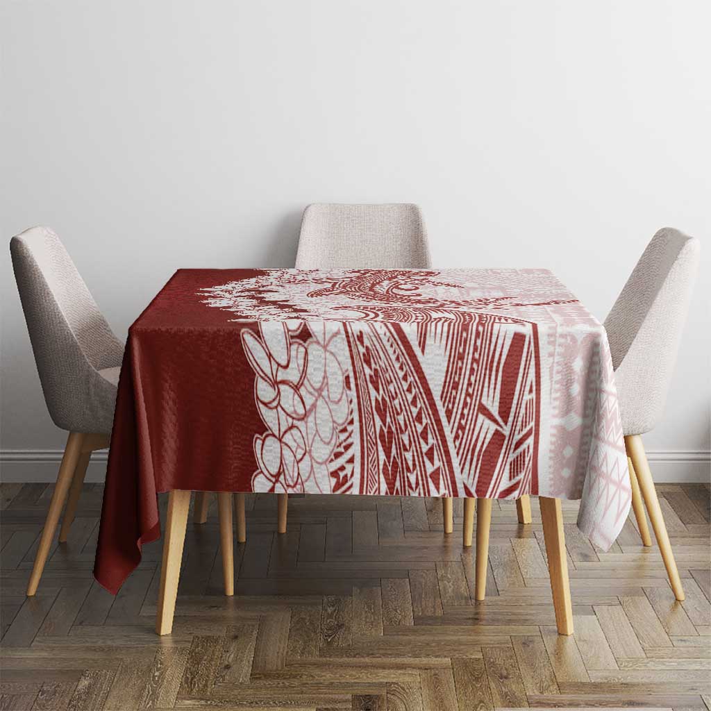 Polynesian Crimson Plumeria Lei Tablecloth with Hammerhead Shark LT7 - Polynesian Pride