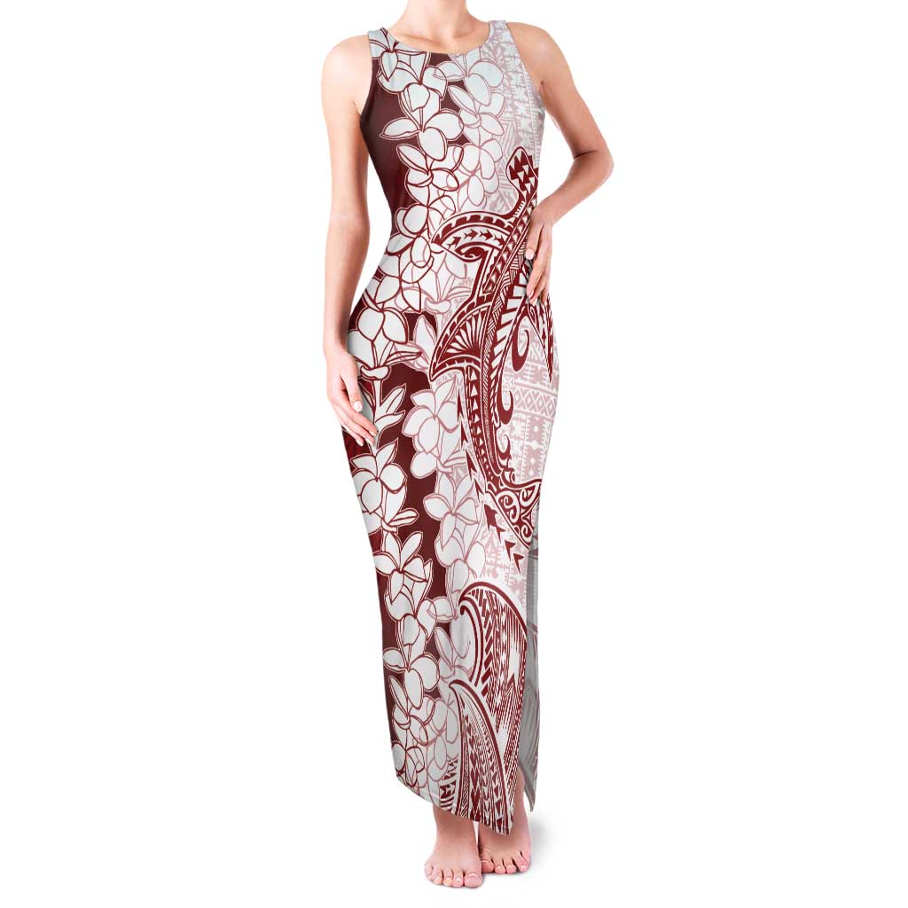 Polynesian Crimson Plumeria Lei Tank Maxi Dress with Hammerhead Shark LT7 Women Red - Polynesian Pride
