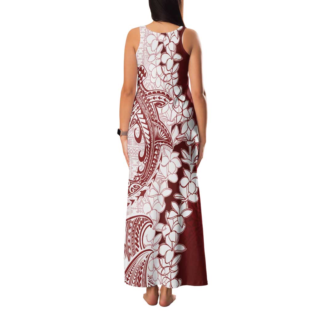Polynesian Crimson Plumeria Lei Tank Maxi Dress with Hammerhead Shark LT7 - Polynesian Pride