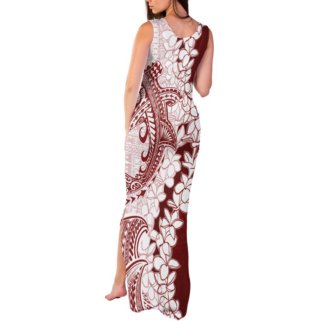 Polynesian Crimson Plumeria Lei Tank Maxi Dress with Hammerhead Shark LT7 - Polynesian Pride