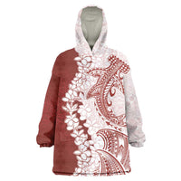 Polynesian Crimson Plumeria Lei Wearable Blanket Hoodie with Hammerhead Shark LT7 One Size Red - Polynesian Pride
