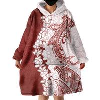 Polynesian Crimson Plumeria Lei Wearable Blanket Hoodie with Hammerhead Shark LT7 - Polynesian Pride